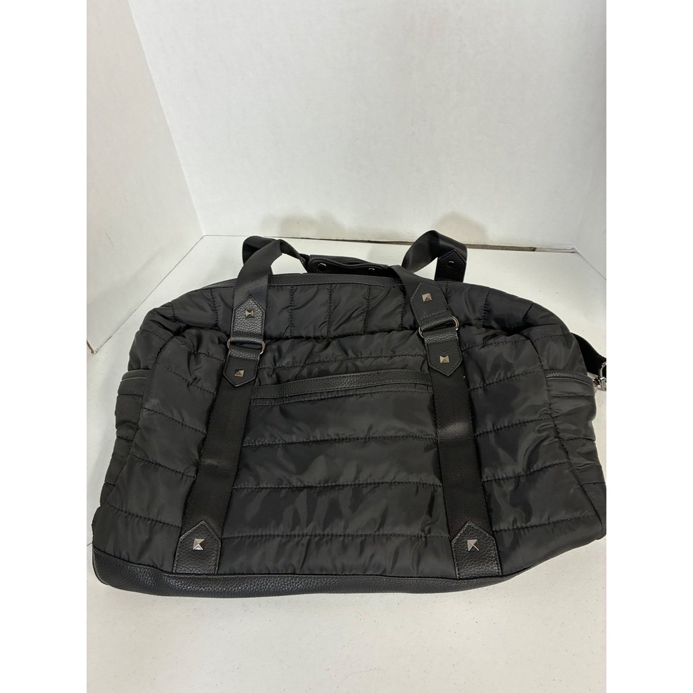 Cynthia Rowley Black Quilted Puffer Weekender Bag Studded Duffel Travel Gym